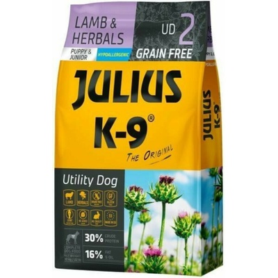 Julius-K9 Grain Free Hypoallergenic Utility Dog Puppy & Junior Lamb & Herbals 10 kg