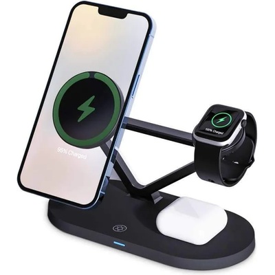 Tech-Protect 3-in-1 Magnetic MagSafe Wireless Charger A13 - тройна поставка (пад) за безжично зареждане за iPhone с Magsafe, Apple Watch и AirPods Pro (тъмносив)