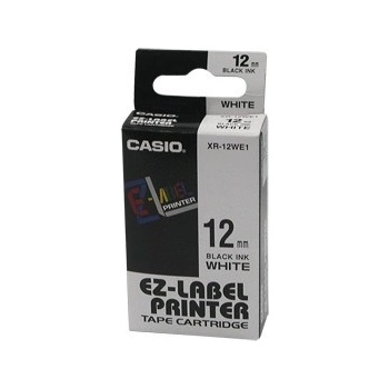 Casio XR-12WE1, 12mm x 8m, черен печат/бял фон, оригинален лента (XR-12WE1)