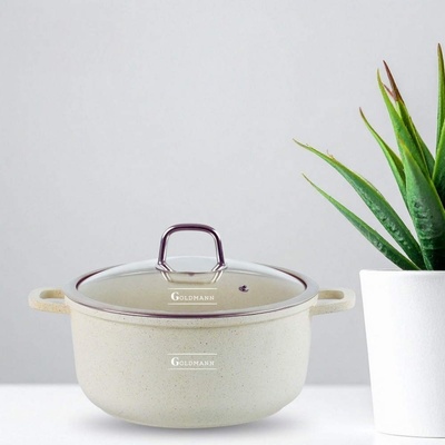 Goldmann 24 см (4, 5 л) индукционна тенджера с мраморно покритие и стъклен капак Goldmann модел GM-0324B (GM-0324B)