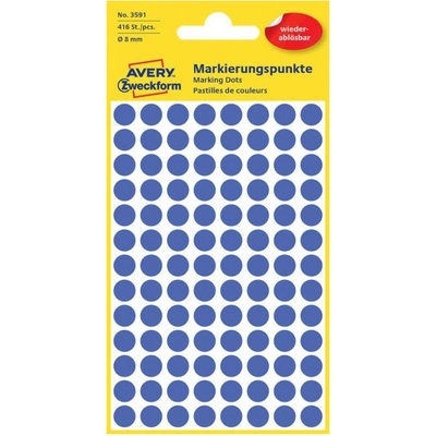 Etikety kruhové 8mm Avery odnímateľné modré