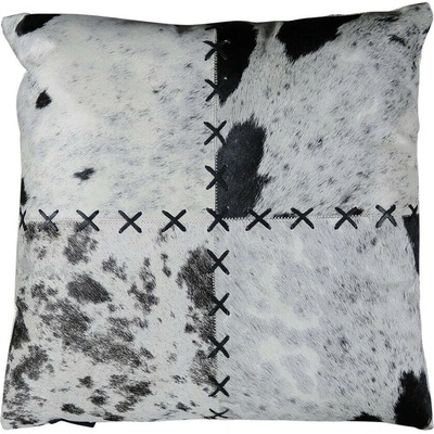 Mars & More Bielo-čierny kožený vankúš s výrazným stehom Stitch Cow 45x45x15