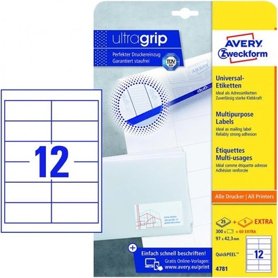 Avery-Zweckform 4781 97 x 42.3 mm papier biela 360 ks trvalé univerzálne etikety atrament, laser, kópie; 4781