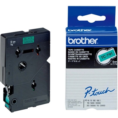 Brother Етикетна лента Brother - TC-791, 9 mm, зелен/черен (TC791)