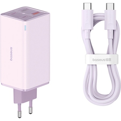 Baseus Зарядно 2x USB, 2x Type-C, 100W + Type-C кабел, 100W, 20V, 5A, 1m - Baseus GaN6 Pro (P10162705532-00) - лилаво