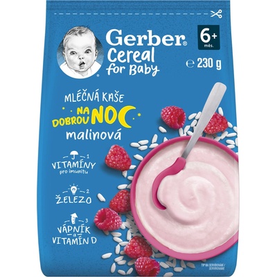 Gerber Cereal for Baby Mléčná kaše na dobrou noc malinová 230 g – Zboží Dáma
