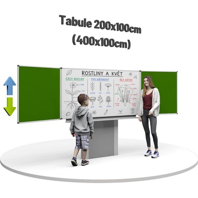Consulta Třídílná keramická magnetická tabule Triptych 400/200x100 cm na zvedacím stojanu zelená křídla PRO-T10ZSZZBZZ