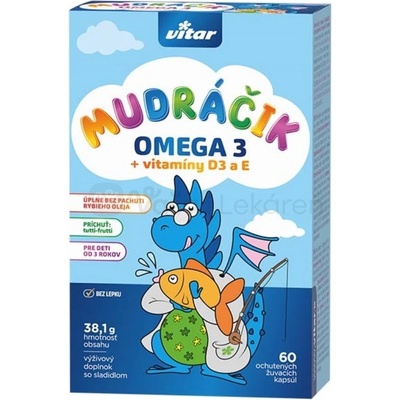 Vitar MUDráčik OMEGA 3 + vitamíny D3 a E žuvacie 60 kapsúl