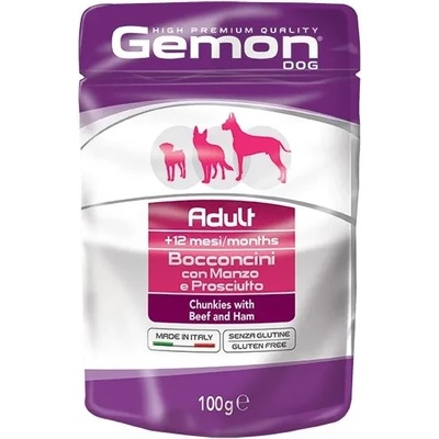 Gemon Beef and Ham Adult - Пауч с говеждо месо и шунка, за възрастни кучета - опаковка 100 гр