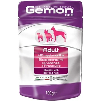 Gemon Beef and Ham Adult - Пауч с говеждо месо и шунка, за възрастни кучета - опаковка 100 гр