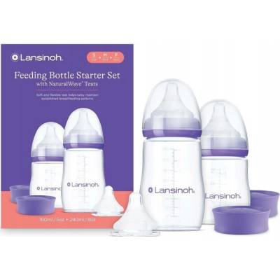 Lansinoh Startovací set kojeneckých lahví 1 ks 160 ml + 1 ks 240 ml + dudlíky NaturalWave 3 ks S + M + F