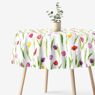 Goldea okrúhly teflónový obrus farebné tulipány Ø 120cm