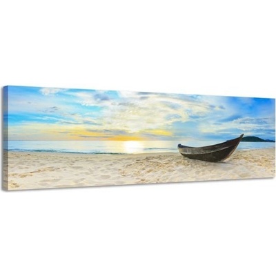 Obraz na plátne Panoráma, Loď na pláži, 158x46cm