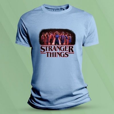 Sandratex Dětské tričko s potiskem Stranger Things Parta z Hawkins Nebesky modrá – Zboží Dáma