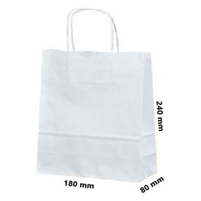 Papírová taška kroucené ucho 180x80x240 mm nosnost 5 kg cena za: Svazek 25 ks tašek, Barva: Bílá