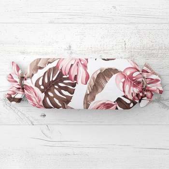 Biante Vankúš valec bonbon Sandra SA-227 Hnedé a staroružové tropické listy na bielom 15x80