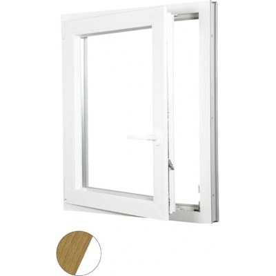 Aluplast plastové jednokřídlo 900 x 1500 mm Přírodní dub/bílá, Levé, Dvojsklo Ug= 1,1