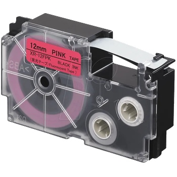Pro Casio Casio XR-12FPK , 12mm x 8m, черен печат / сигнал розов фон, съвместима лента (CAXR12FPK)