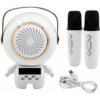 Karaoke Bluetooth reproduktor 5 W 2x bezdrátový mikrofon bílý