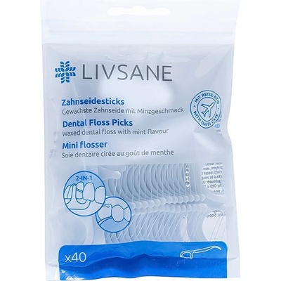 Livsane Zubná niť na držiaku voskovaná s príchuťou mäty 2v1 40 ks