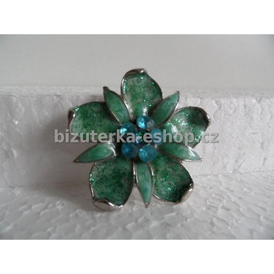 Bizuterka-eshop.cz brož květ s kamínky zeleno modrá BZ-04219