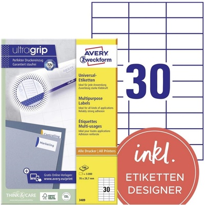 Avery-Zweckform 3489 70 x 29.7 mm papier biela 3000 ks trvalé univerzálne etikety laser
