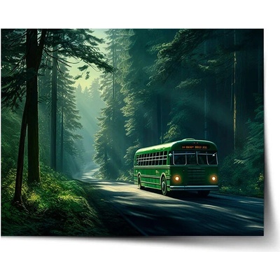 Sablio Plagát Zelený autobus v lese - 60x40 cm
