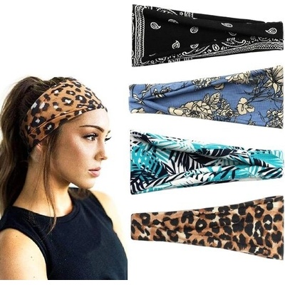 Scicent Čelenka pro ženy 3 kusy Široké elastické Měkké Boho Čelenky Leopardí Potisk Vlasové Doplňky