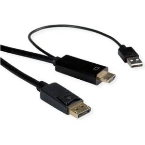 Roline Кабел HDMI - DisplayPort 1.2 4K60Hz (HDMI източник) M/M, 2 м, черен 11.04. 5992-10 (11.04.5992-10)