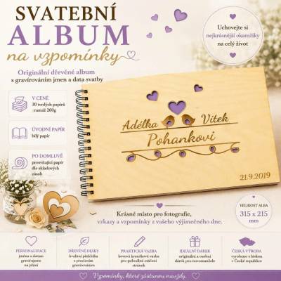 Svatební album s dřevěnými deskami | Personalizované fotoalbum – Zboží Dáma