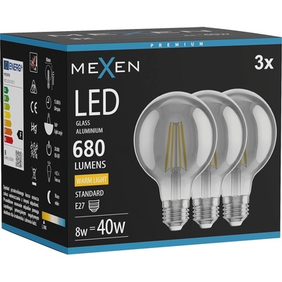 Mexen Vintis 3x LED крушка с нажежаема жичка E27, G80, 8W, Топла - 2700K, 680 lm, опушена (L155-E27-0827-70x03)
