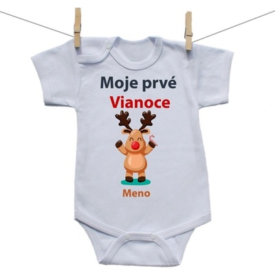 Boodyy Body s krátkym rukávom Moje prvé Vianoce so sobíkom a menom dieťatka