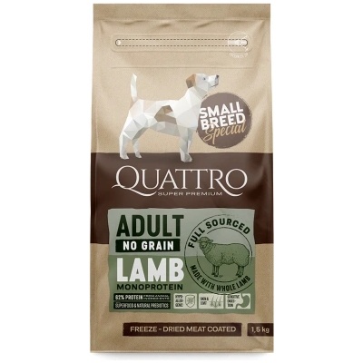 Quattro Super Premium Grain Free Беззърнена храна с агнешко за дребни породи кучета