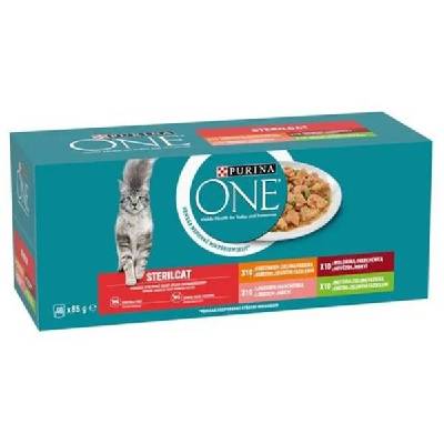 NESTLÉ Nestle PURINA ONE cat Multipack Sterilcat mini filetky s hovädzím & kuraťom & lososom & morkou v šťave 40 x 85g
