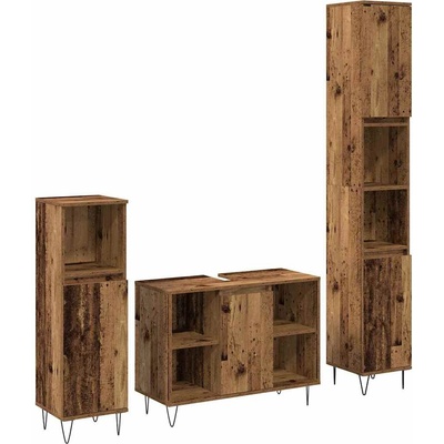 vidaXL Комплект мебели за баня 3 pcs Старо дърво Инженерно дърво (3378507)