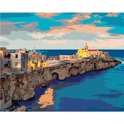 zuty Malování Podle Čísel Večerní Panorama Města Vieste 80 x 100 Cm Plátno Rám