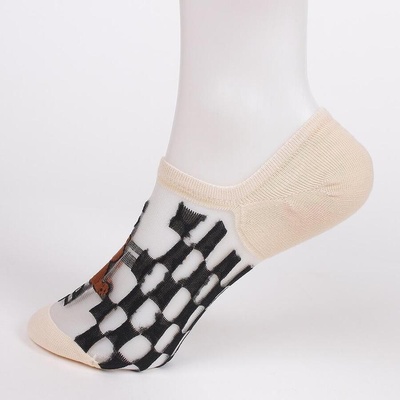 Дамски терлици от тюл в черно и бежово с мече