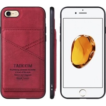 Púzdro Taokkim ochranný z PU kože s kapsou v retro štýle iPhone 7 / 8 / SE 2020/2022 - červené