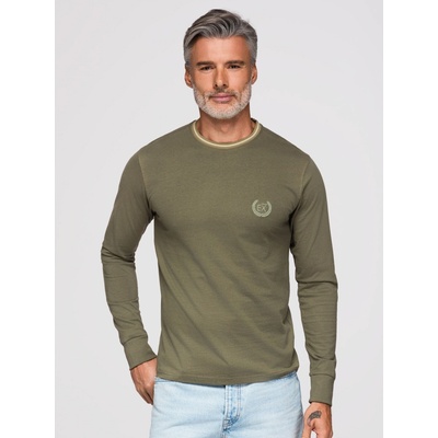 Ombre cotton longsleeve with U neckline with stripes and embroidery olive