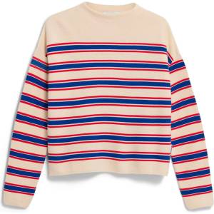 ARMEDANGELS Дамски пуловер ARMEDANGELS Women's Merinaa Stripes Knit Sweater Jumper - Oatmilk / Mars Red / Dynamo Blue (117-3693-0314)