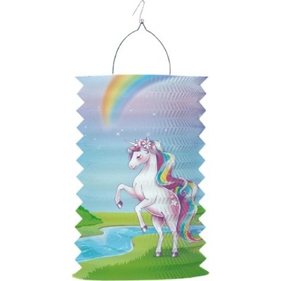 Závesný lampión valec jednorožec s dúhou 28 cm