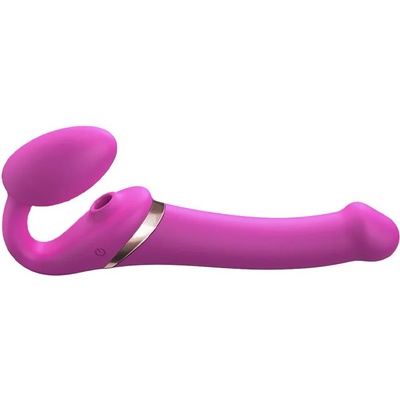Strap On Me Multi Orgasm Strap-On Vibrator with Licking Stimulator Pink M