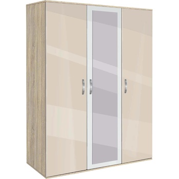 Bogdan Furniture G Трикрилен гардероб Memo. bg, модел BM-Ava 31 с огледало, ГБ сонома и крем гланц