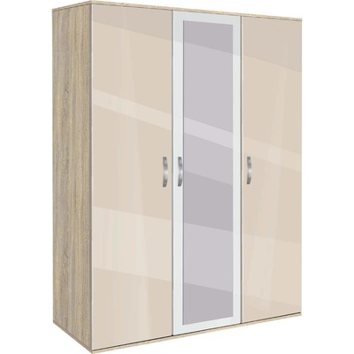 Bogdan Furniture G Трикрилен гардероб Memo. bg, модел BM-Ava 31 с огледало, ГБ сонома и крем гланц