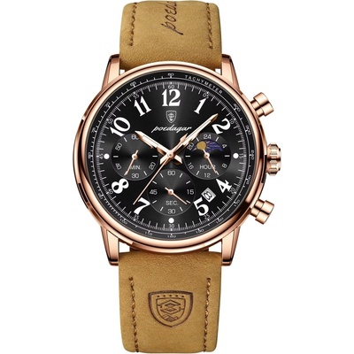 Poedagar Мъжки часовник Poedagar CS1878, естествена кожа, кафяв, черен циферблат (CS1878)