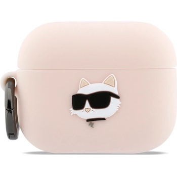 Karl Lagerfeld Силиконов калъф с карабинер за Apple AirPods Pro 3 - Karl Lagerfeld AirPods Pro 3 3D Logo NFT Choupette Head Silicone Case (розов) (KLAP3RUNCHP)