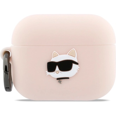 Karl Lagerfeld Силиконов калъф с карабинер за Apple AirPods Pro 3 - Karl Lagerfeld AirPods Pro 3 3D Logo NFT Choupette Head Silicone Case (розов) (KLAP3RUNCHP)