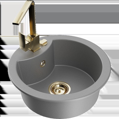 Diego гранитна мивка с една камера с кухненски кран Rita, сив - 6512-71-670300-50 (6512-71-670300-50)