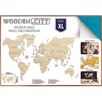 WOODEN CITY Dřevěná mapa světa velikost XL 120x80cm modrá