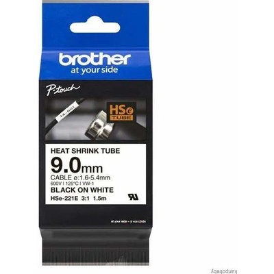 Brother originál páska do tlačiarne štítkov, Brother, HSE-221E, čierny tlač/biely podklad, 1.5m, 9.0mm